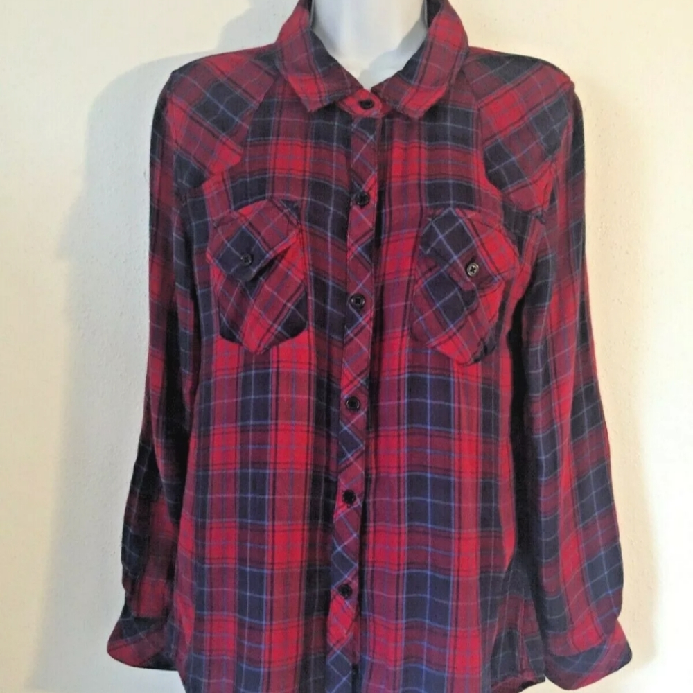 M) Rails KENDRA Womens Plaid Blue/Red Flannel Button Down Top